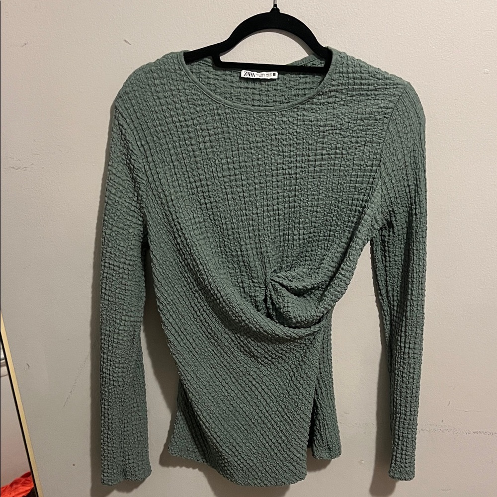 Zara Textured Sage Long Sleeve Top